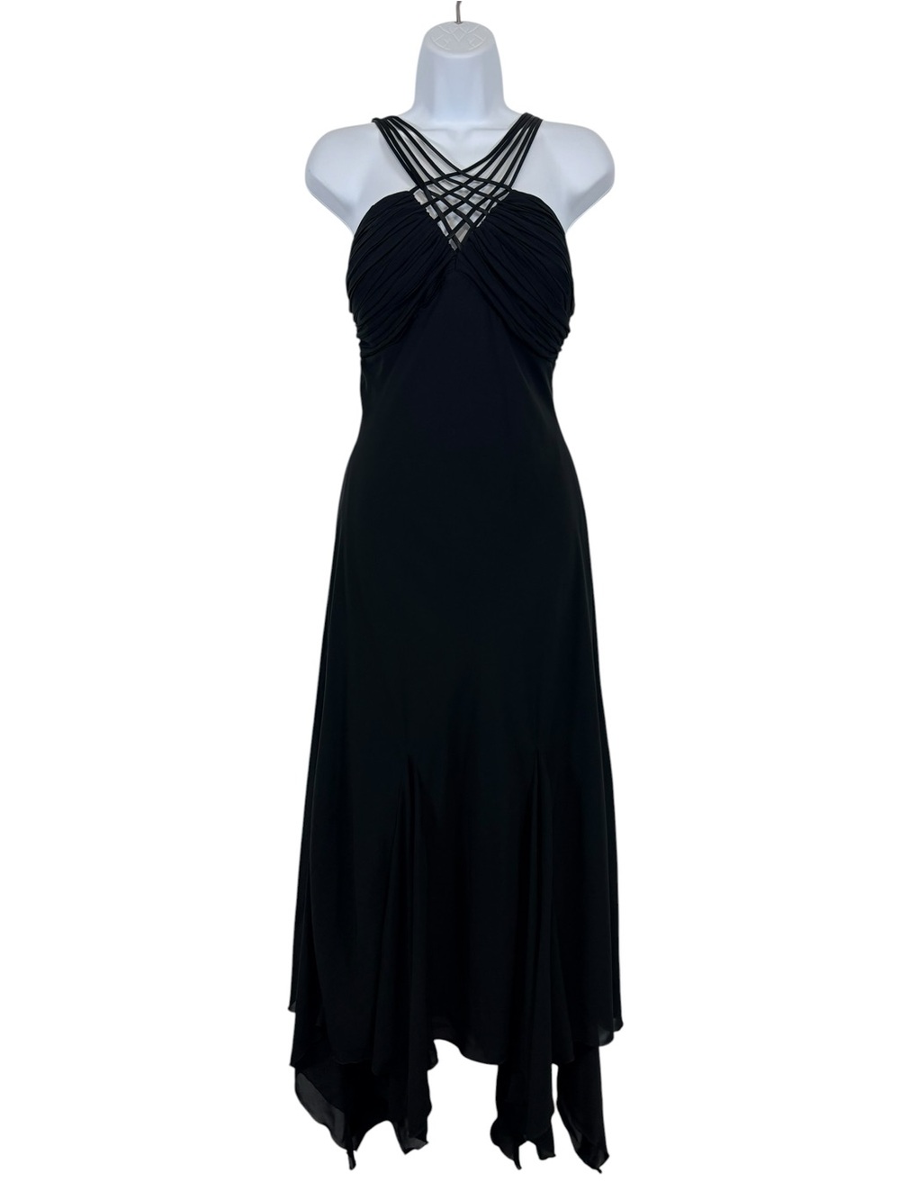 S.L. Fashions Black Strappy Handkerchief Hem Evening Dress Size 14